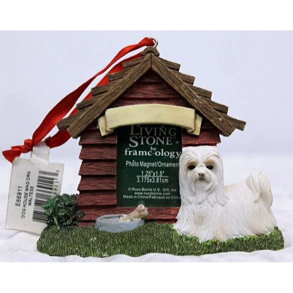 Russ Berrie U.S. Living Stone Framecology Photo Magnet Frame Ornament Dog House - Picture 5 of 8